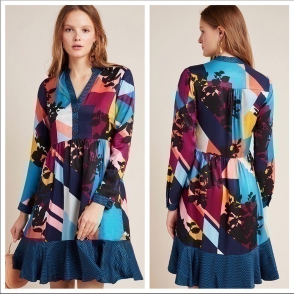 Anthropologie Maeve Colorful Gillian Abstract Shirtdress